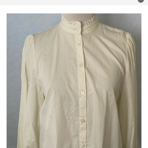 A New Day High Neck Ruffle Button Up Long Sleeve Top, Cream, Size Large - Picture 3 of 10